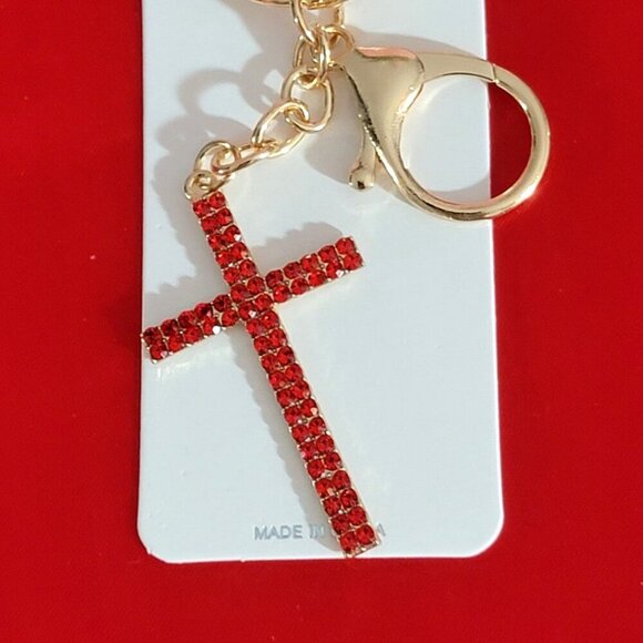 Red Crystal Cross Key Ring Bag Charm Fashion Jewelry - Picture 7 of 7